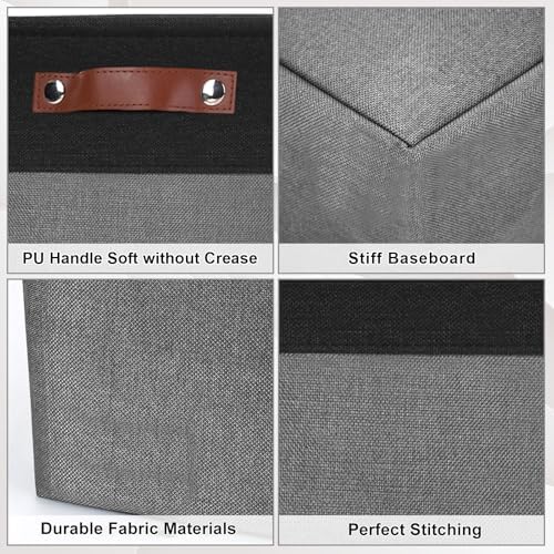 Bagnizer Large Fabric Storage Baskets | 50L Storage Bins, Decorative Linen Closet Baskets with Handles for Organizing, Shelf, Toys, Clothes, Home, Office, Nursery, 17x12x15Inches (Gray&Black) - Image 5