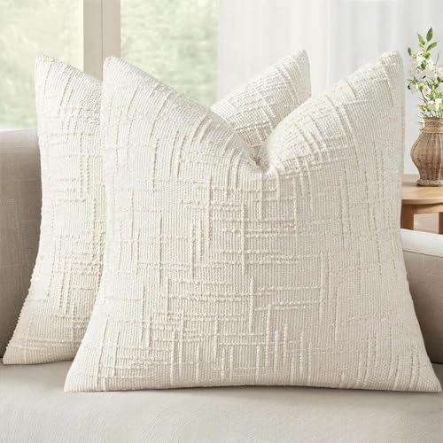 MIULEE Chenille Textured Throw Pillow Covers Cream White 16x16 Set of 2 by MIULEE