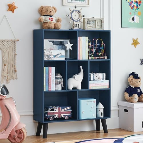 LEYAOYAO Cube Bookshelf, Mid-Century Modern Book Shelf with Legs, Dark Blue - Image 5