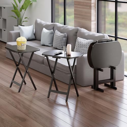 Winsome Corbett Set of 4 Oversized Foldable Snack Tables with Storage Rack, Easy to Store Portable Fold Up Table Set for Kitchen, Living Room TV Dining, Crafts, Puzzles, Work from Home - Image 4