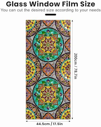 Stained Glass Window Privacy Film Static Cling - Rainbow Glass Decorative Sun Blocking Window Covering, Non-Adhesive Removable Stickers for Home & Office, 17.5" x 78.7" (Color 36) - Image 2
