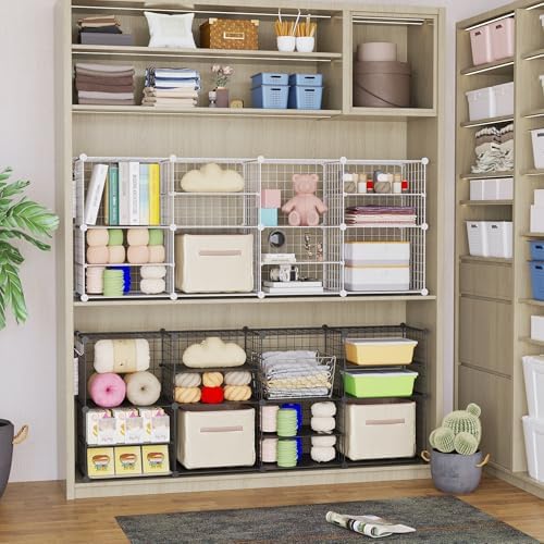 C&AHOME Wire Cube Storage Unit,Interlocking Metal Wire with Divider, White - Image 4