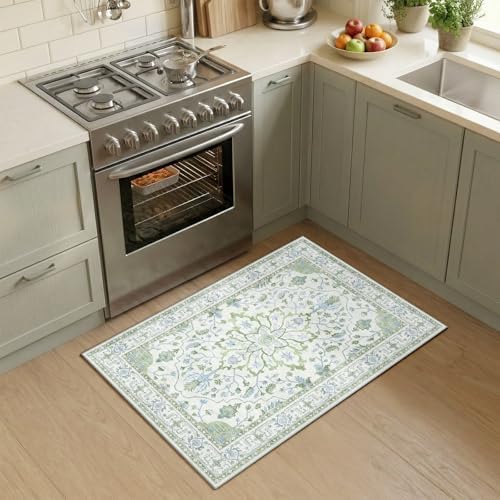 RELEANY Washable Area Rug, Small 2'x3', Green/White/Blue - Image 2