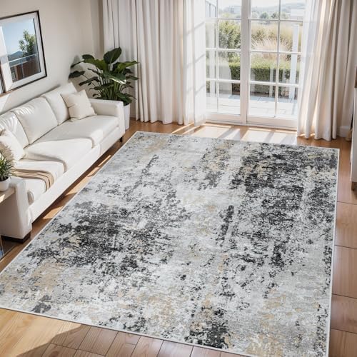 6x9 Area Rugs for Living Room Washable Bedroom Dining Room Black Grey Gold by Aelenmu
