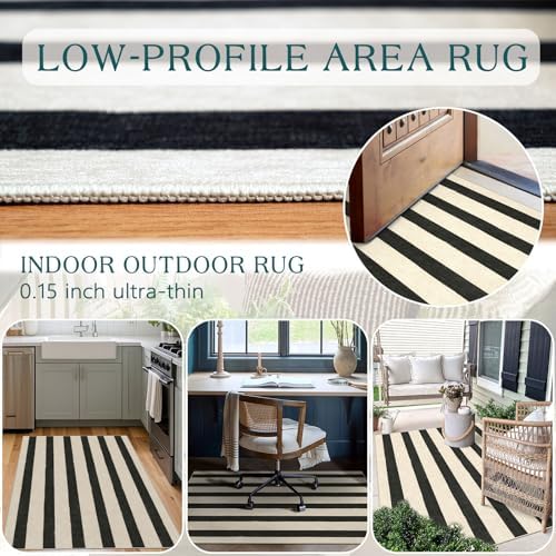Black and White Striped Entry Rug, 3x5 Non-Slip Indoor Outdoor Rugs - Image 4