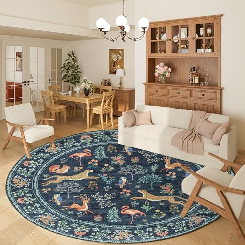 DUKINO 6ft Round Rug for Bedroom, WashableNon Slip Circle Rug, Navy Blue by DUKINO