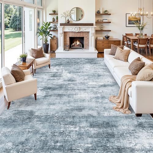 Extra Large Living Room Rug 12x18ft Washable Modern Abstract Neutral Oversize Rug for Bedroom, Dining Room, Family Room Non-Slip Low-Pile Thin Stain-Resistant Carpet (Misty Blue Gray) - Image 4