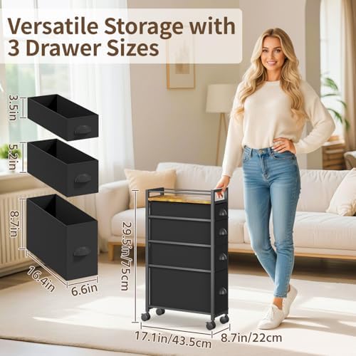 LASZOLA Narrow Cabinet Slim Storage Cart for Bathroom Small Space, Black - Image 2