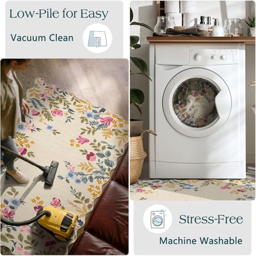 Colorful Floral Entry Rug - 3x5 Ft Washable Indoor Outdoor Front Door Mat Outside Entrance Front Porch Mat Non-Slip Boho Throw Rugs for Living Room Bedroom Entryway Kitchen Office Porch Decor - Image 6