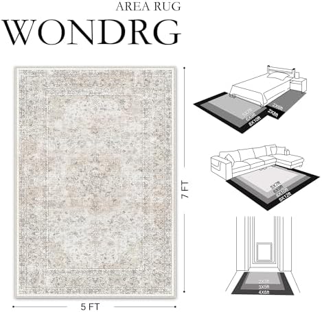 3x12 Washable Runner Rug Beige Grey Non Slip Vintage Carpet - Image 2
