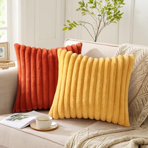 Pallene Faux Fur Decorative Throw Pillow Covers 26x26 Set of 2, Yellow - Image 5