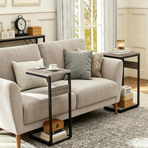 Wood Pedestal Small Sofa Side Table for Couch, C Shaped End Table ET-YB-GY1 - Image 3