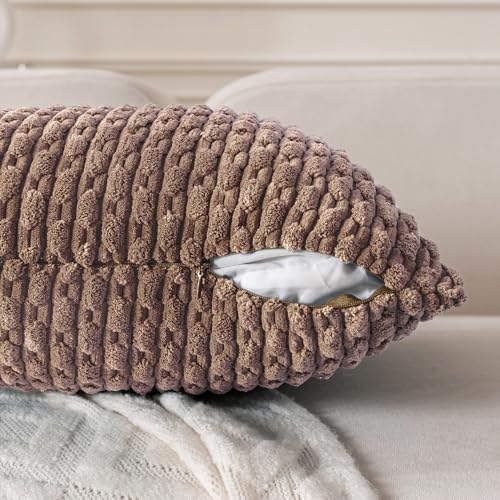 Set of 4 Light Brown Decorative Throw Pillow Covers 18x18 Inch Corduroy Pillow Covers for Bed Couch Sofa Living Room Soft Square Cushion Cases - Image 3
