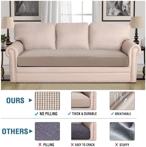 H.VERSAILTEX Super Stretch Individual Seat Cushion Covers Sofa Covers Couch Cushion Covers Slipcover Sets Thick Jacquard Textured Twill Fabric (1 Piece Sofa Cushion Cover, Sand) - Image 2