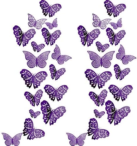 Bememo 72 Pcs 3D Butterfly Wall Decals, 3 Sizes,Purple | Metallic Hollow Design for Bedroom Living Room, Removable Adhesive Wall Decor, Easy Peel Stick Party Decoration Stickers - Image 2