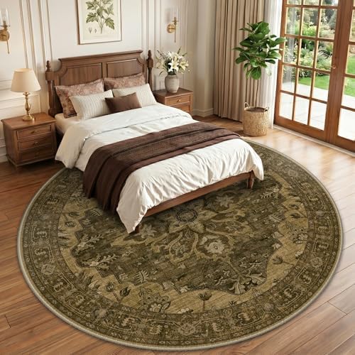 RELEANY Washable Area Rug, Round 10ft, Brown/Dark Brown - Image 2