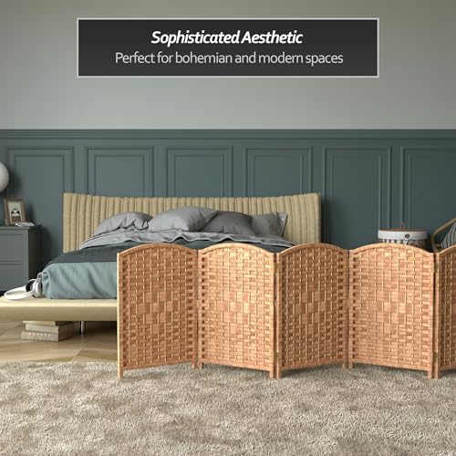 Red Lantern 2 ft. Short Diamond Weave Fiber Folding Screen - Natural - 6 Panel - Image 6