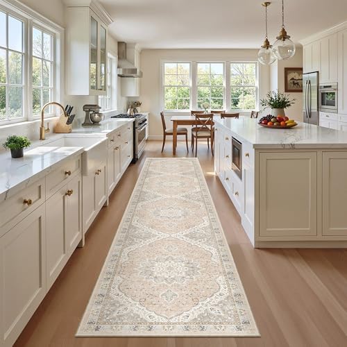 Madane Washable Runner Rugs 2x10 Long for Hallway Kitchen, Pink/Gray - Image 3