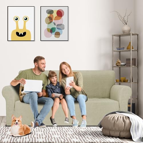MAXIJIN Couch Covers for 3 Cushion Couch Sofa (71"-91"), 1-Piece Stretch Sofa Cover Slipcover Furniture Protector with Elastic Bottom for Kids,Dogs (Large, Diamond Pattern Khaki) - Image 2
