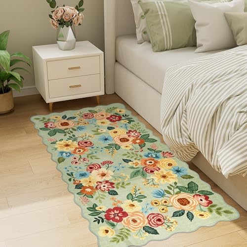 DUKINO 2x4 Rug for Entryway, Floral Washable Kitchen Rugs Non Slip, Green - Image 4