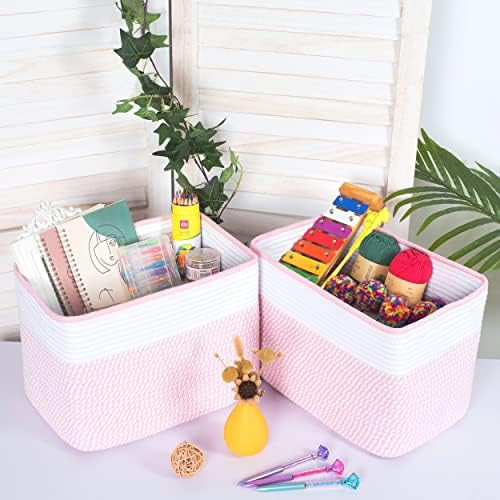 MINTWOOD Design 3-Pack Storage Baskets for Shelves, Decorative Baskets for Organizing, Woven Baskets for Storage, Book Basket, Cube Organizer, Cube Storage Bin Box, Closet Organizers, Light Pink - Image 3