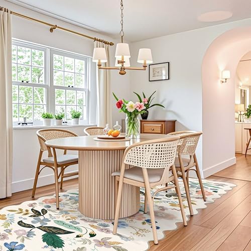 Washable 4x12 Wide Area Rug: Hallway Soft Floral Scalloped Carpet Water Resistant Non-Slip Runner Rug for Entryway Kitchen Dining Room Low Pile Floor Mat for Living Room Bedroom Nursery(4x12,Cream) - Image 3