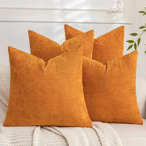 Set of 4 Soft Textured Decorative Throw Pillow Covers 18x18 Inch Cozy Farmhouse Cushion Cover Square Accent Pillow Cases for Bed Couch Sofa Living Room, Orange by Cozoomy
