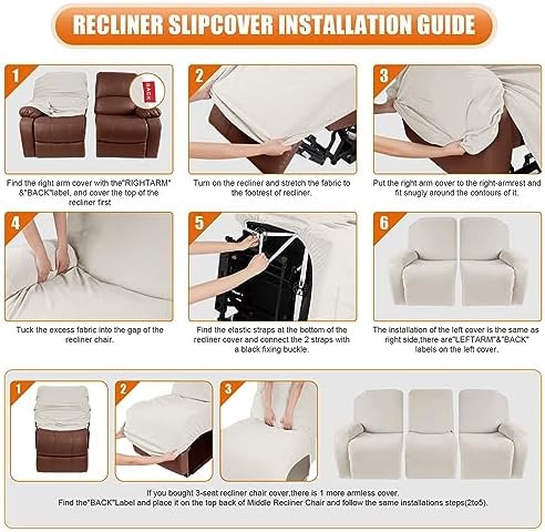 VANSOFY Stretch Recliner Couch Cover, Slipcover, Off White, 3 Seater - Image 4
