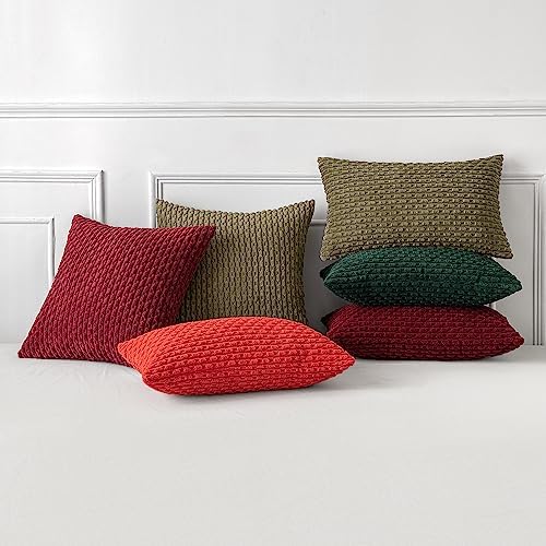 MIULEE Decorative Throw Pillow Covers 20x20 Olive Green Textured Corduroy - Image 5
