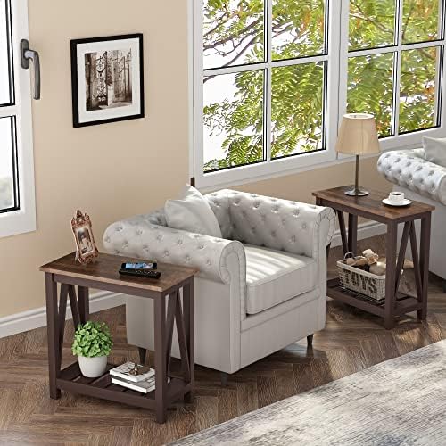 ChooChoo Farmhouse End Table, Narrow Side Table with Shelf - Image 4