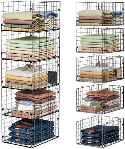 5-Tier Stackable Closet Storage Baskets, Closet Organizers and Storage Shelves, Foldable & Stackable Clothes Storage Bins for Closet System, Closet Shelf Organizer for Home,Black(Patent No. 30022416) by FollowWithYociyogaTogether