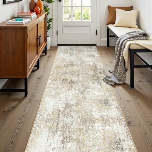 RELEANY Washable Runner 2'x8' Abstract Area Rug for Hallway Neutral Brown - Image 2