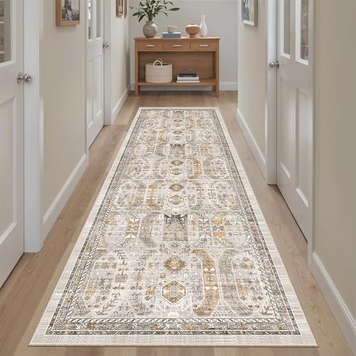 Madane Kitchen Runner 2'6''x8' Soft Rug Runners for Hallways, Brown/Gold - Image 2