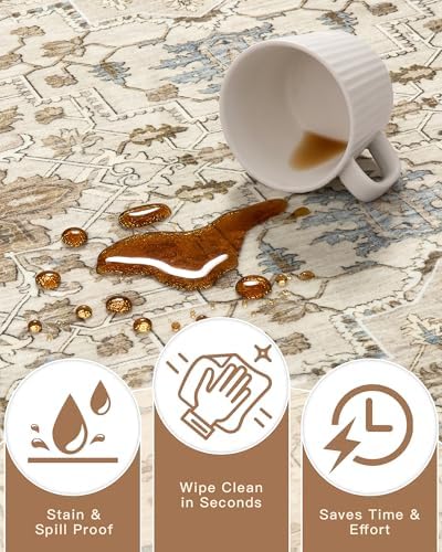 Madane 6x9 Area Rugs for Living Room, Vintage Washable Rug, Beige/Blue - Image 7