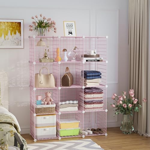C&AHOME Wire Cube Storage, 12 - Cube Organizer Metal C Grids, Closet, Pink - Image 2