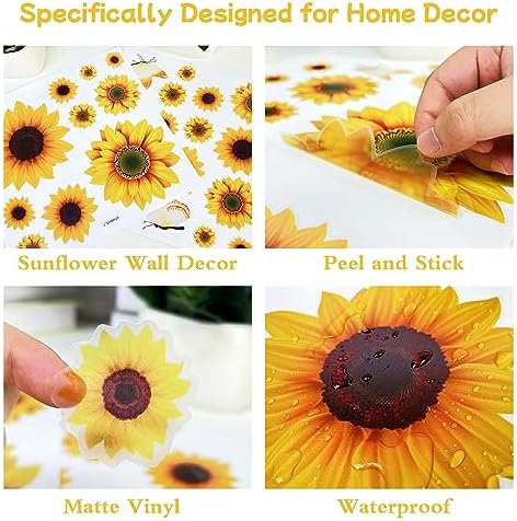 AOWDIAO Sunflower Peel and Stick Wall Decals, Sunflower Decorations for Bedroom, Kitchen, Bathroom, Living Room - Image 3