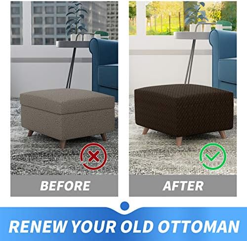 MAXIJIN Jacquard Ottoman Cover Slipcovers Folding Storage Stool Furniture Protector Cover Soft Thick Rectangle Foot Rest Slipcover with Elastic Bottom (Ottoman X-Large, Dark Coffee) - Image 4
