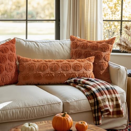 MIULEE Fall Pillow Cover Pumpkin Fall Decor Lumbar 14x36 Dark Rust - Image 3
