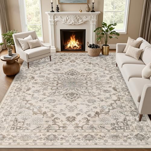 9x12 Area Rugs Living Room: Washable Rug for Bedroom Brown Beige by EXPEDIX