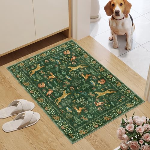 DUKINO 2x3 Entryway Rug, Washable Door Mat Animal Rug for Kitchen, Green - Image 3