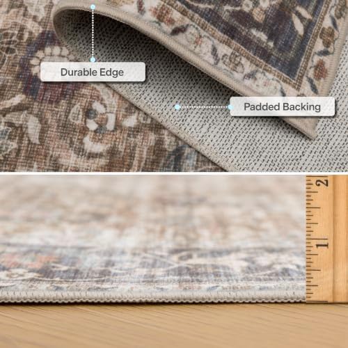 ReaLife Rugs Machine Washable Area Rug - Living Room Bedroom Bathroom Kitchen Entryway Office - Padded Low Pile Stain Resistant Premium - Boho Farmhouse Vintage - Dua - Brown Gray Beige 2'6" x 6' - Image 5