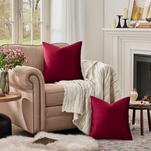 GIGIZAZA Burgundy Velvet Pillow Covers 24x24 Decorative Pillows Pack of 2 - Image 3