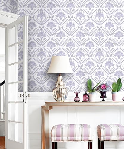 Vinjiasin Purple Floral Wallpaper Peel and Stick Wallpaper Modern Flower Contact Paper Purple/White Geometric Self Adhesive Removable Wall Paper for Bedroom Bathroom Accent Wall Vinyl Roll 17.3"x78.7" - Image 4