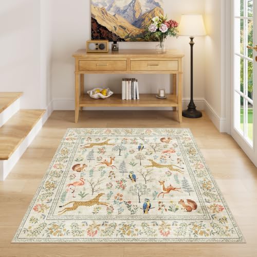 DUKINO 4x4 Square Area Rug, Washable Animal Rug for Entryway, Beige - Image 3