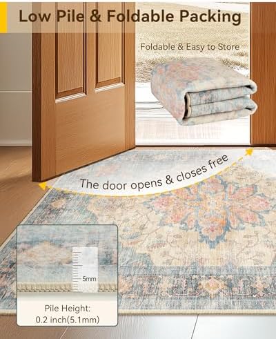 RELEANY Washable Area Rug, Runner 2'x10', Blue/Orange/Red - Image 4