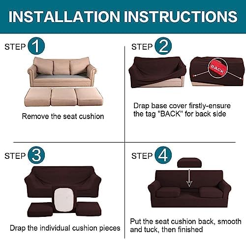 Turquoize 4 Piece Sofa Covers For 3 Cushion Couch Sofa Slipcover Soft Couch Cover For Dogs-Washable Sofa Furniture Covers With 3 Individual Cushion Covers Thick Jacquard Fabric (3 Cushion Sofa, Brown) - Image 6