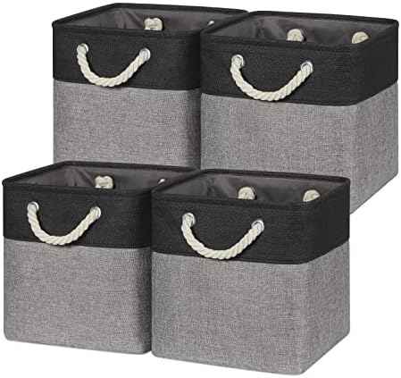 Temary Storage Baskets 4 Pack Fabric Storage Cubes Basket for Organizing, Collapsible Cloth Baskets with Handles for Shelves, Home, Closet (Black&Gray) by TEMARY