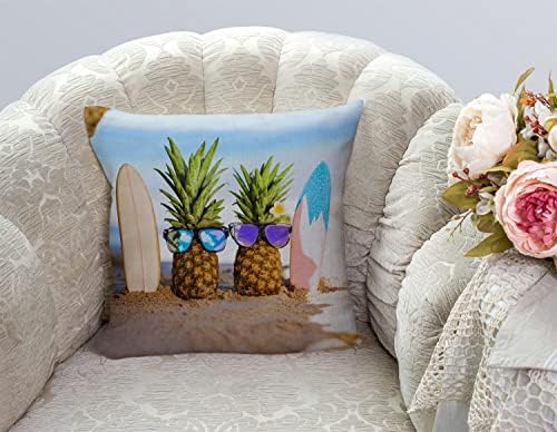 TSSOHU Yellow Pineapple with Glasses on The Sandbeach Throw Pillow Case Cushion Cover Couch Sofa Decorative Square 18x18 inches - Image 2