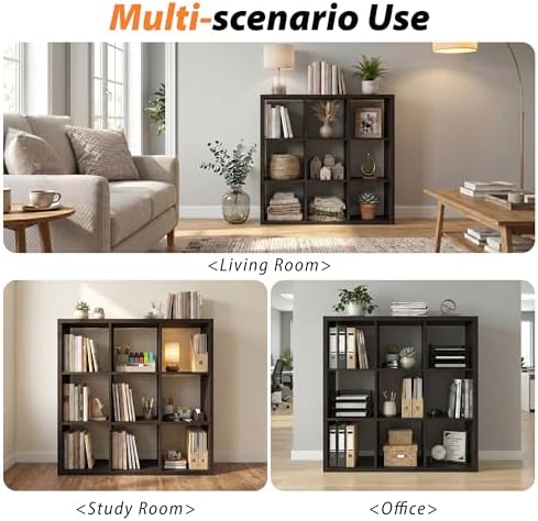 WannabeMyself【2026 Wooden Thick Frame】 9 Cube Storage Organizer with Anti-Tipping Kits, Reversible Open Back Book Shelf,Bookcase for Living Room,Bedroom,Entrance Hall,Office,11.6×36.3×36.3,Chocolate - Image 5