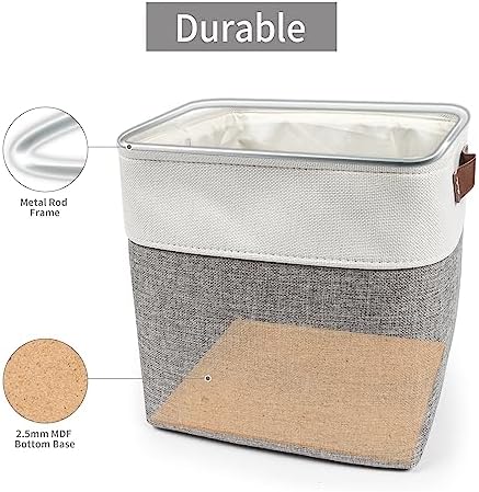 Bagnizer Collapsible Fabric Storage Cubes 11x11 Cube Storage Bins, 4 Pack Closet Baskets Box with Handles for Organizing, Shelf, Toys, Clothes, Home, Office, Nursery (Grey&White) - Image 4